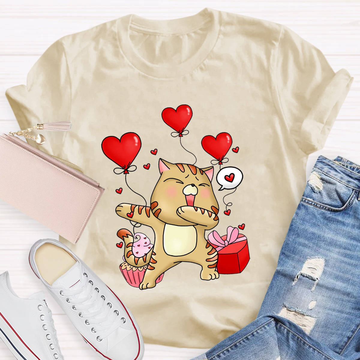 Valentine's Day Cartoon Cat T-Shirt