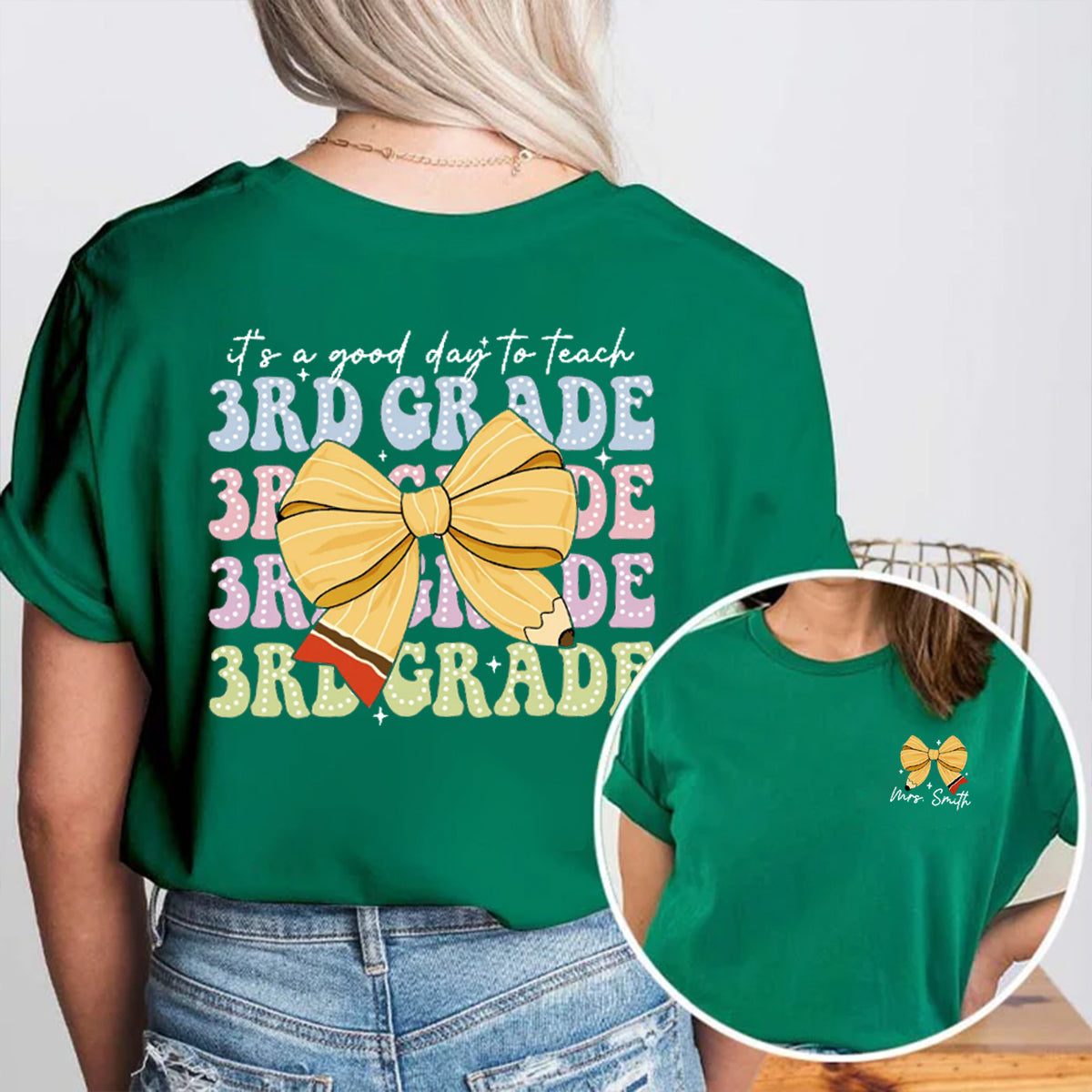 Personalized Name And Grade It's A Good To Teach 3rd Grade Double Printed T-shirt
