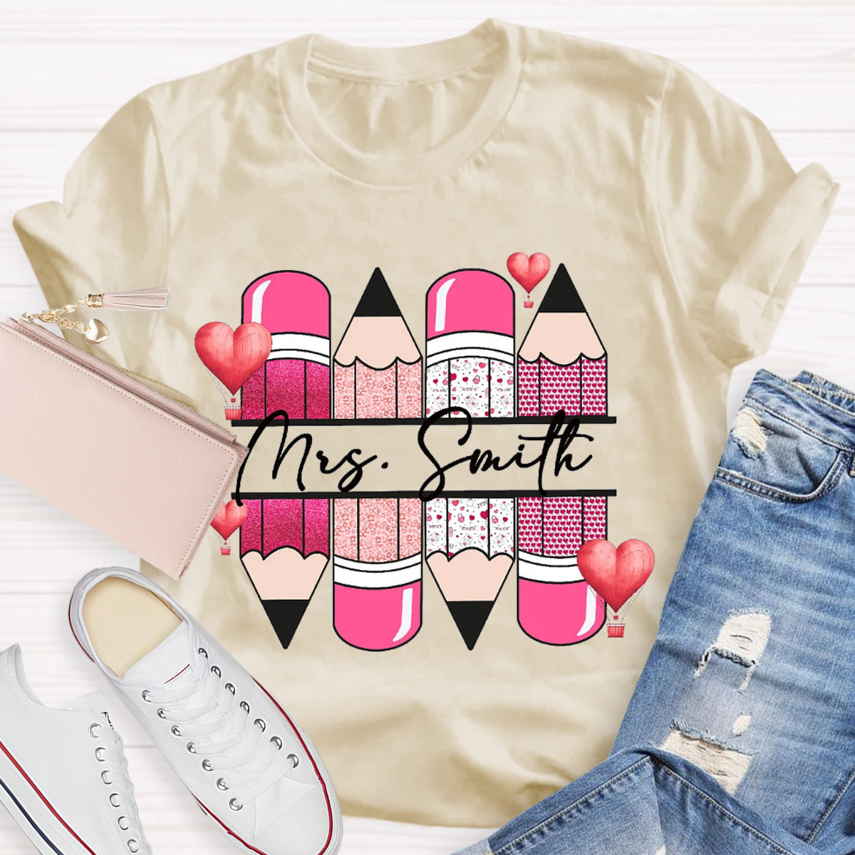 Personalized Name Pink Pencil Hot Air Balloon T-Shirt