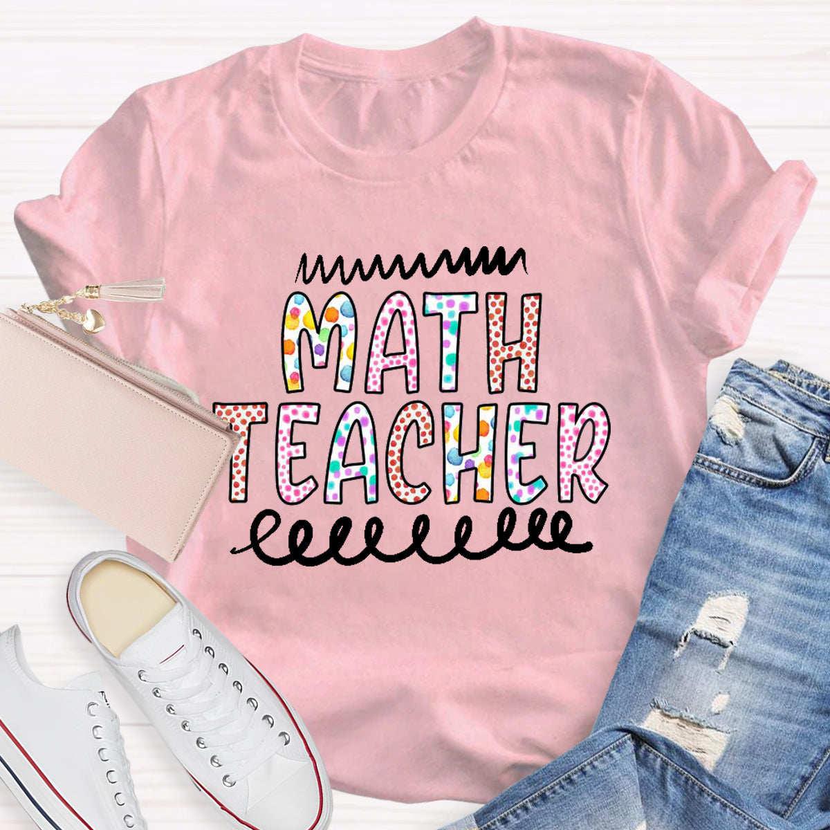 Colorful Polka Dot Design Math Teacher T-Shirt