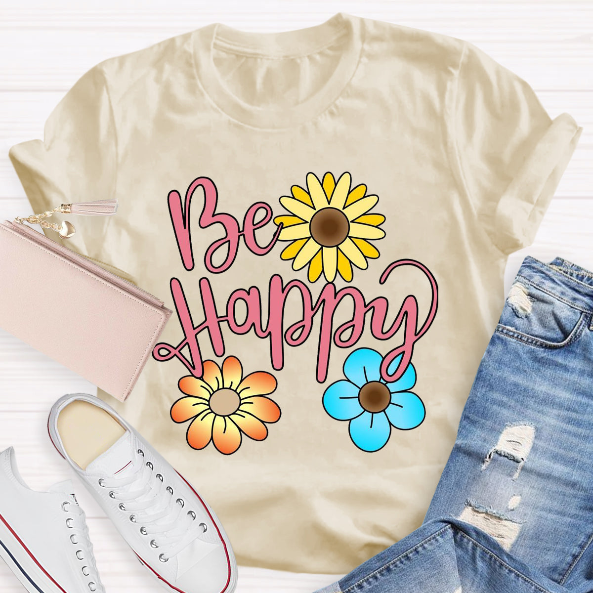 Be Happy Brighter Flower T-Shirt