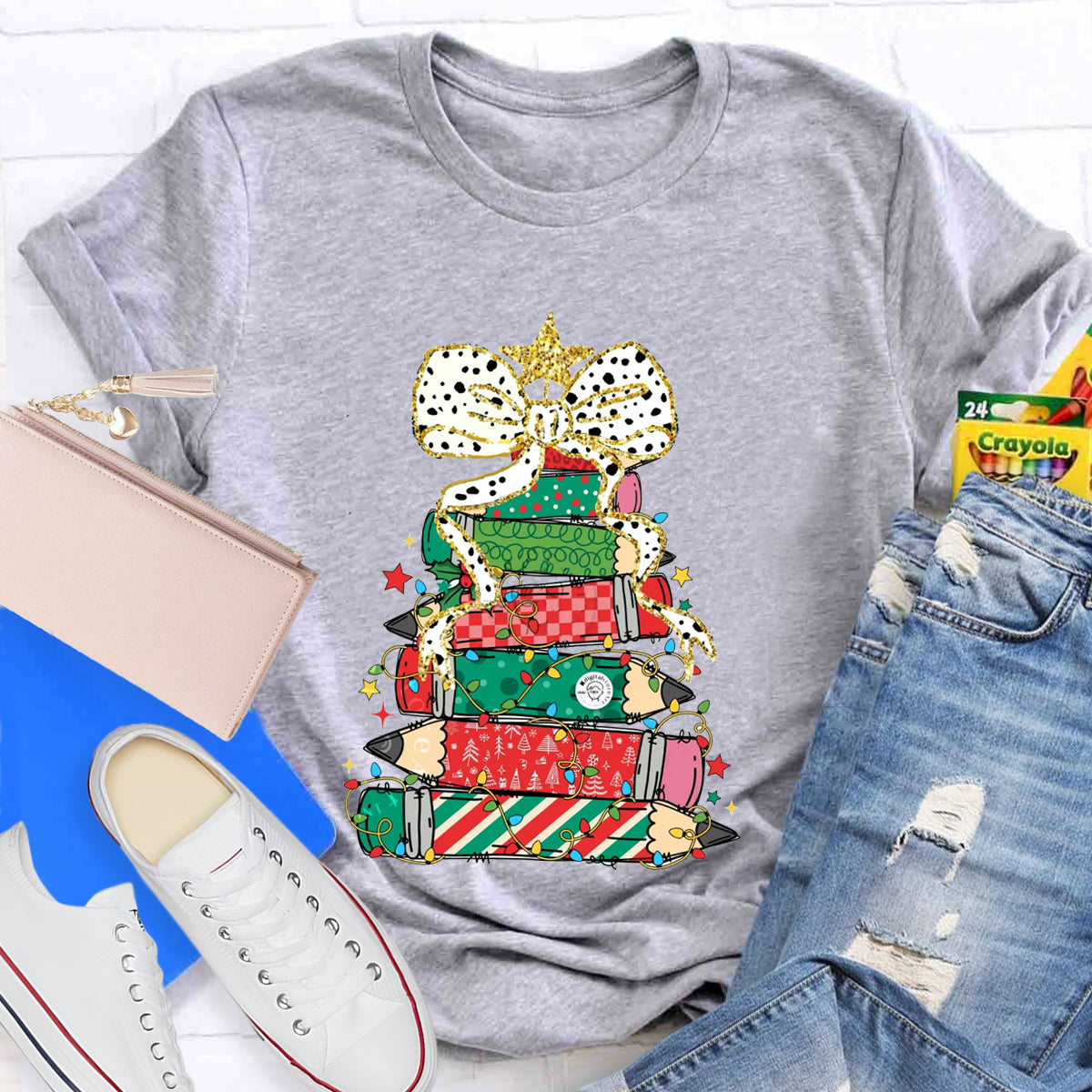 Pencil Tree  Bow Teacher T-Shirt