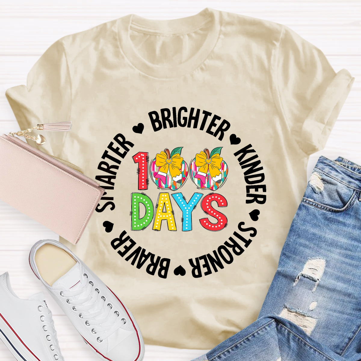 100 Days Brighter Kinder Teacher T-Shirt