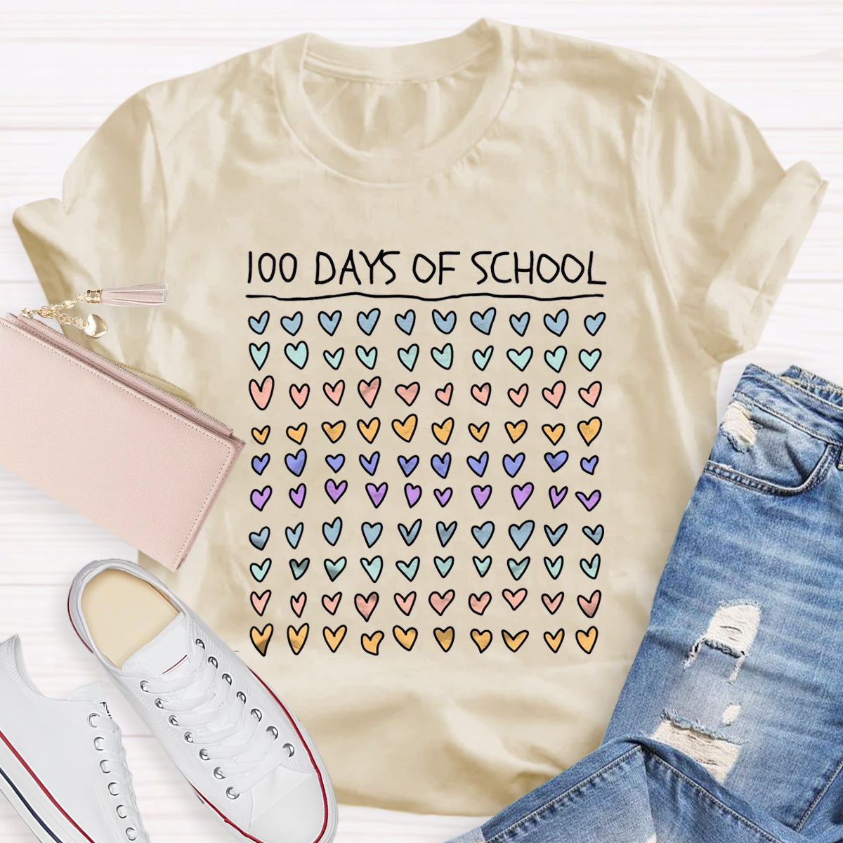 100 Days Of School Heart Teacher T-Shirt