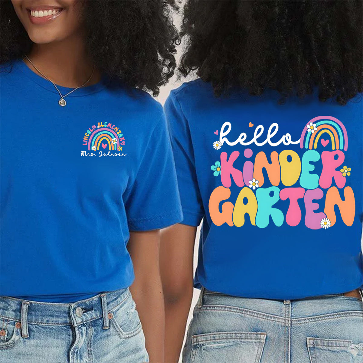 Personalized Grade And School Name Teacher's Name Double Printed T-shirt
