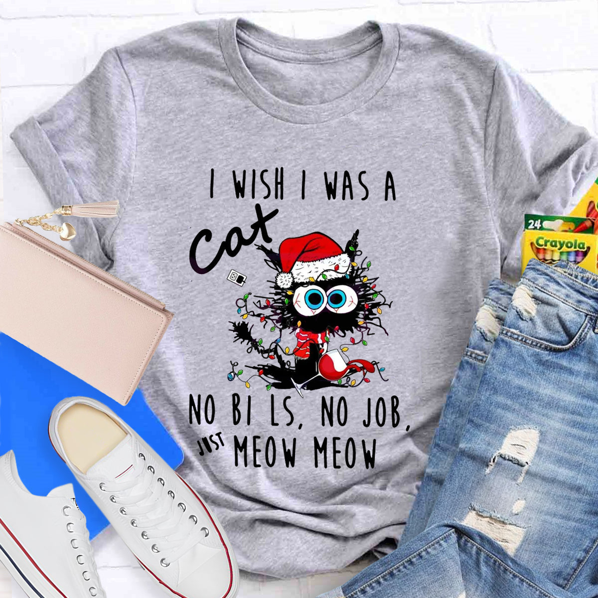 Funny Christmas I Wish I Was A Cat T-Shirt