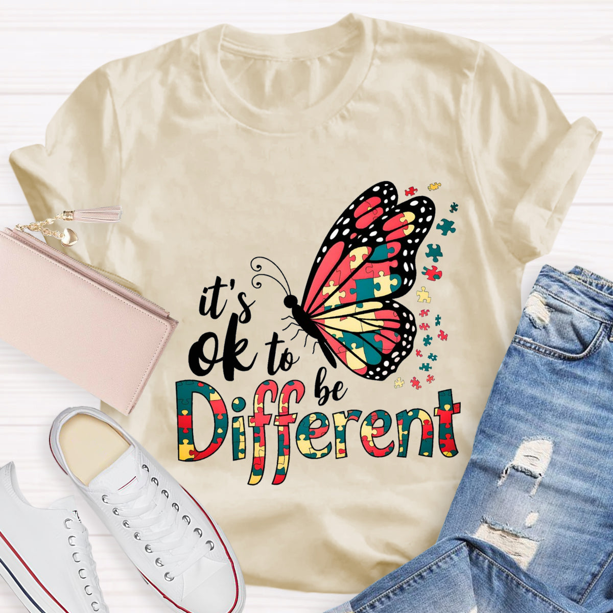 It's Ok To Be Different Colorful Butterfly T-Shirt