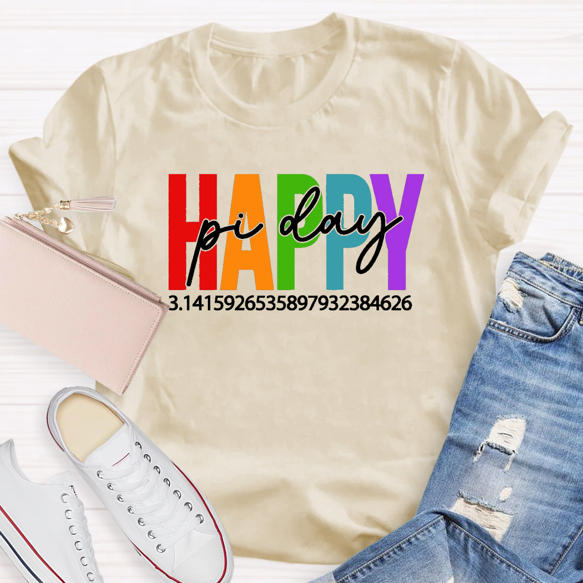 Happy Pi Day Colorful Letter Teacher T-Shirt