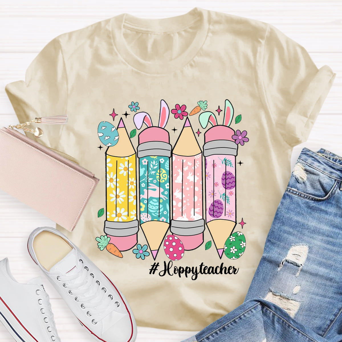 Easter Bunny Pencil Happy Teacher T-Shirt