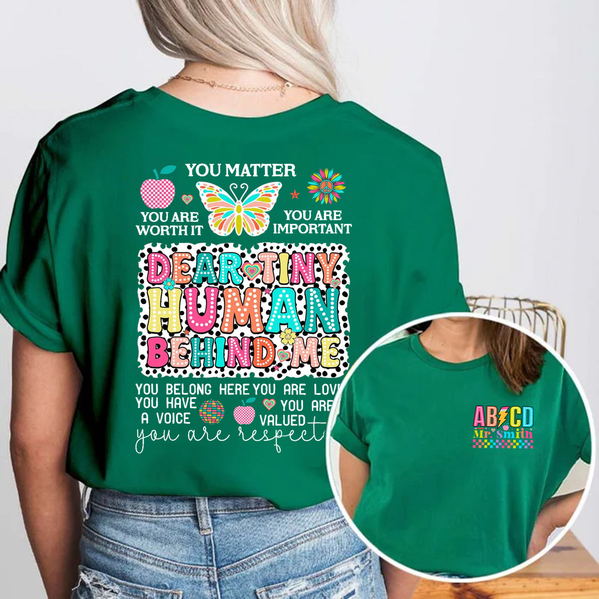 Personalized Name Dear Tiny Human Behind Me Double Printed T-shirt