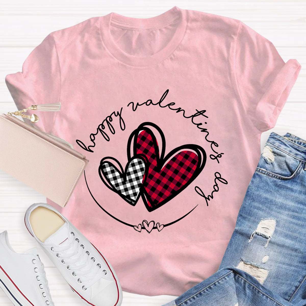 Plaid Heart Valentines Day T-Shirt