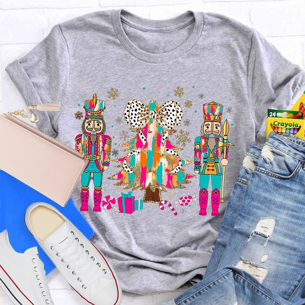 Nutcracker Christmas Tree Graphic Teacher T-Shirt