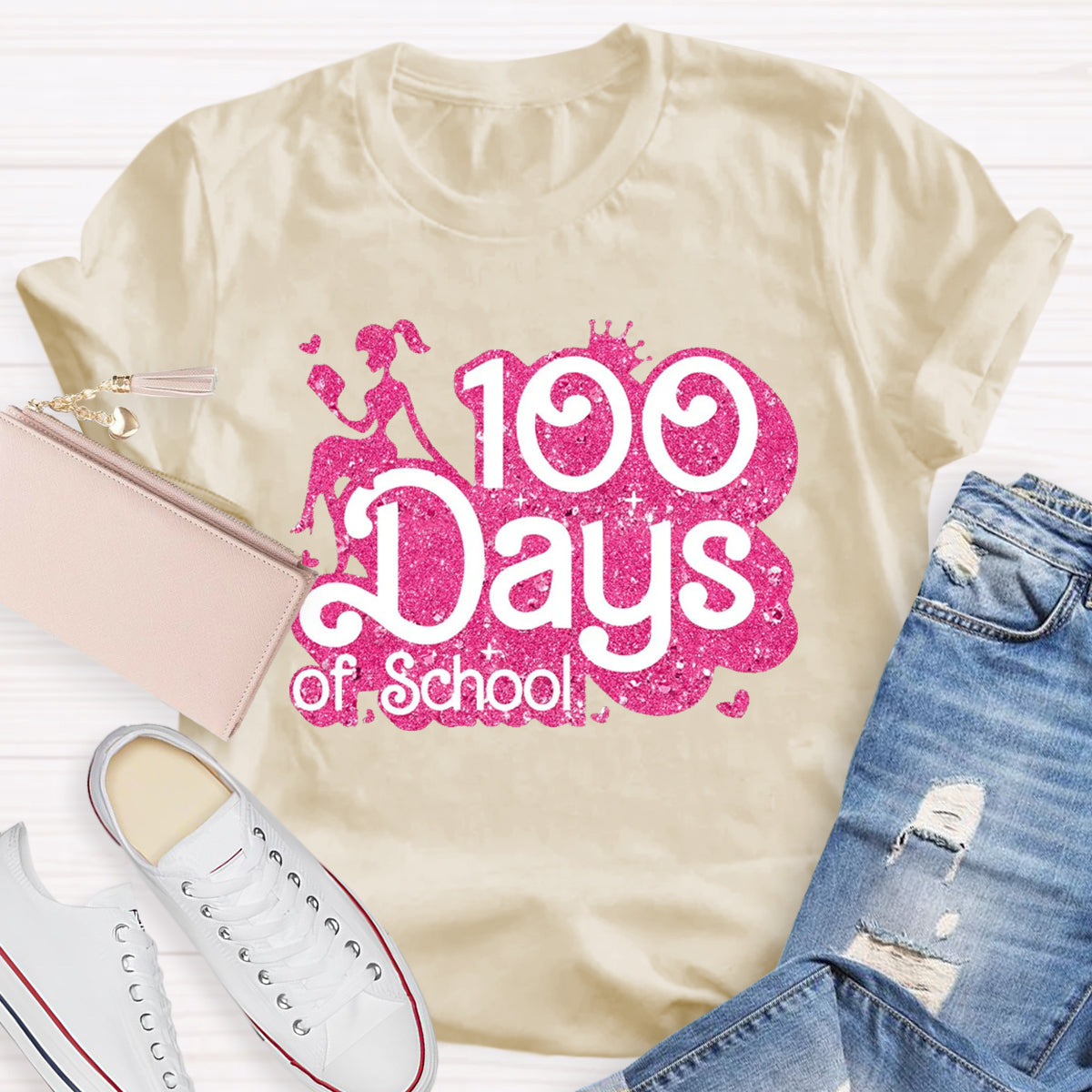 100 Days Of School Pink Teacher T-Shirt