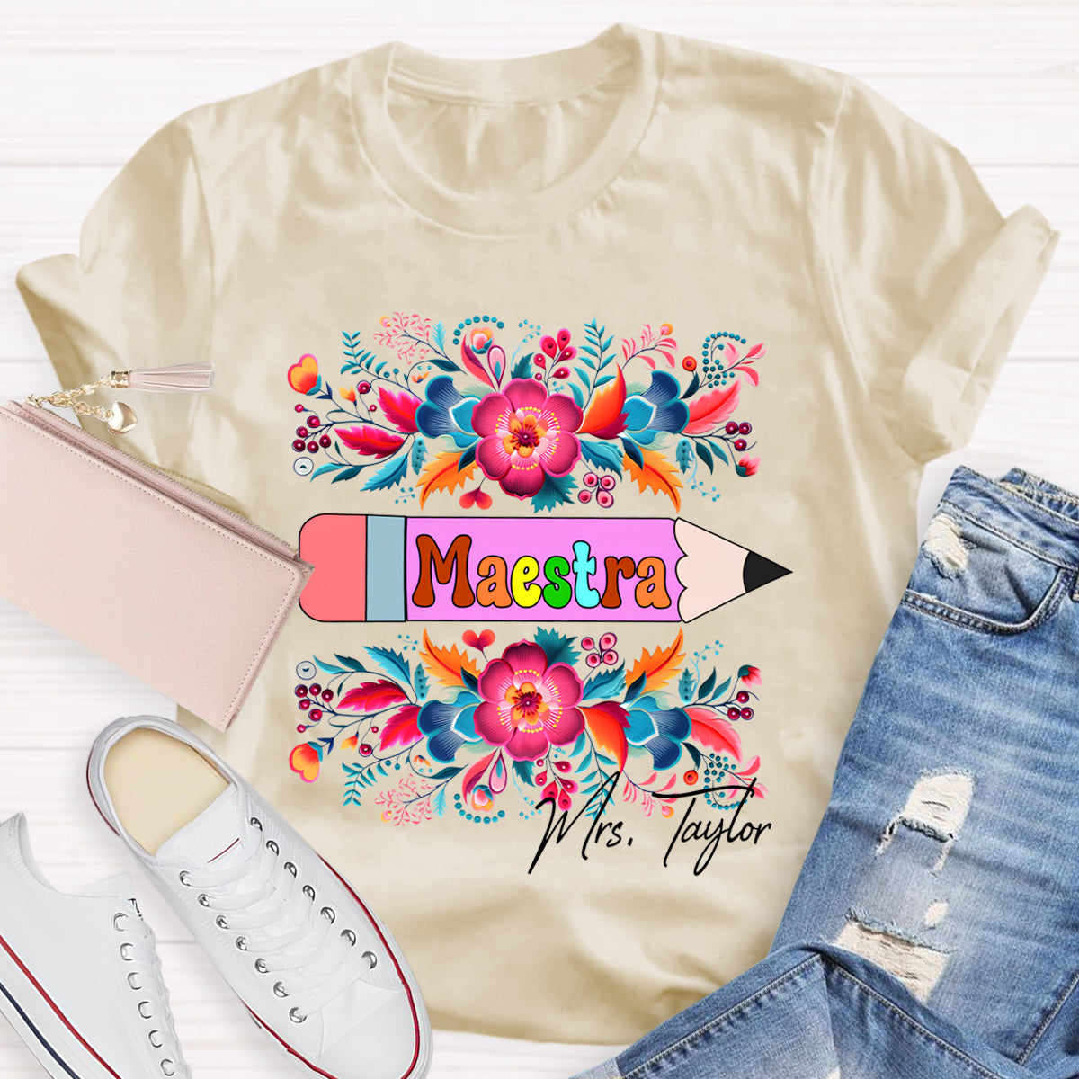 Personalized Maestre Teacher Name  Floral T-Shirt