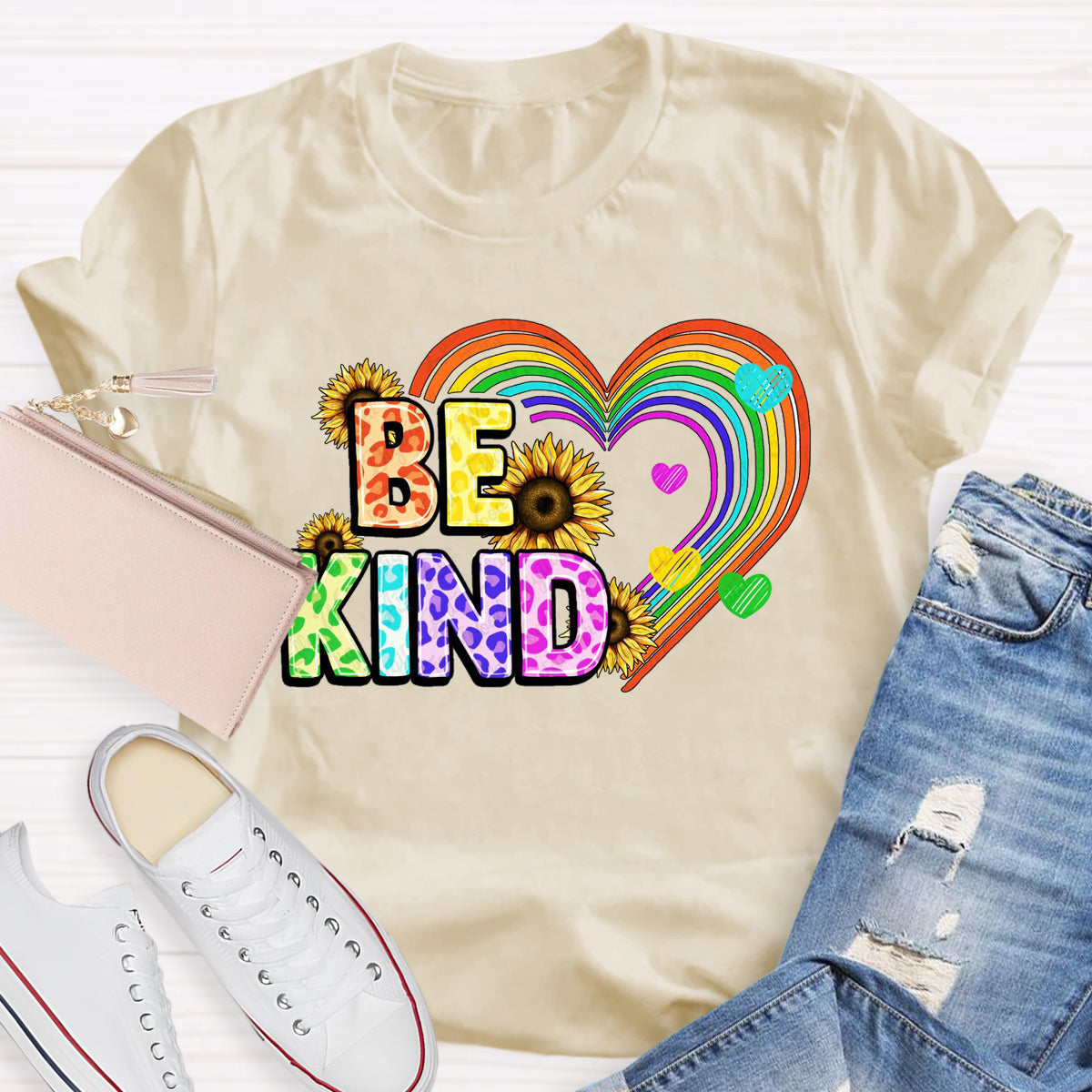 Be Kind Rainbow Sunflower Teacher T-Shirt