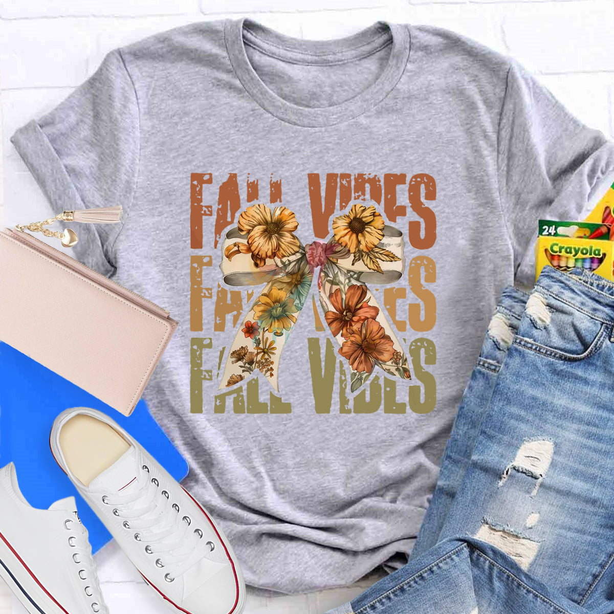 Bow Flowers Thanksgiving Autumn Fall Vibes T-Shirt