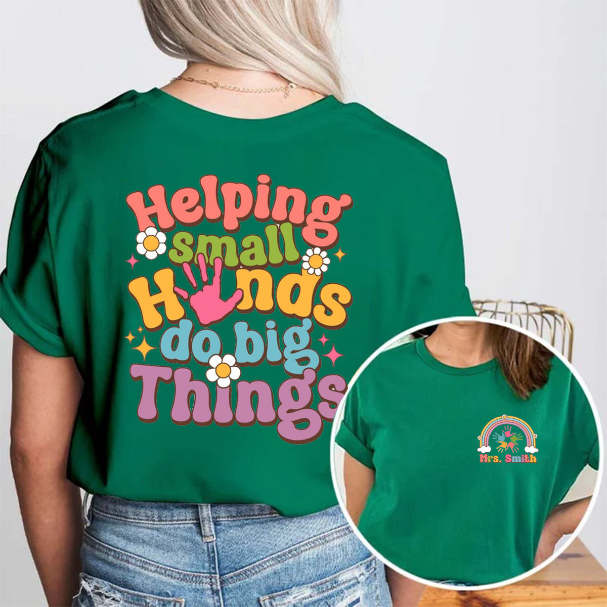 Personalized Name Helping Small Hands Do Big Things Double Printed T-shirt