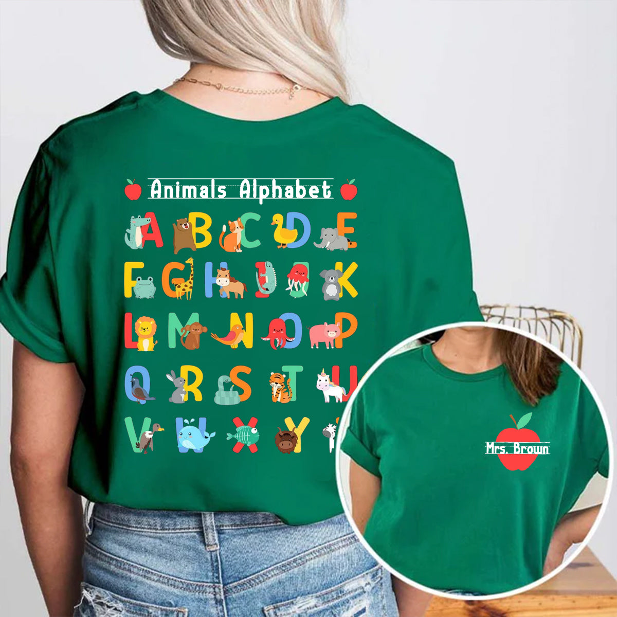 Personalized Name Animals Alphabet Double Printed T-shirt