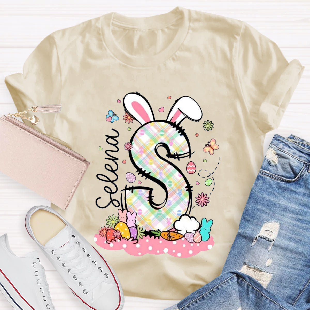 Personalized Name Bunny Ears Letters T-Shirt