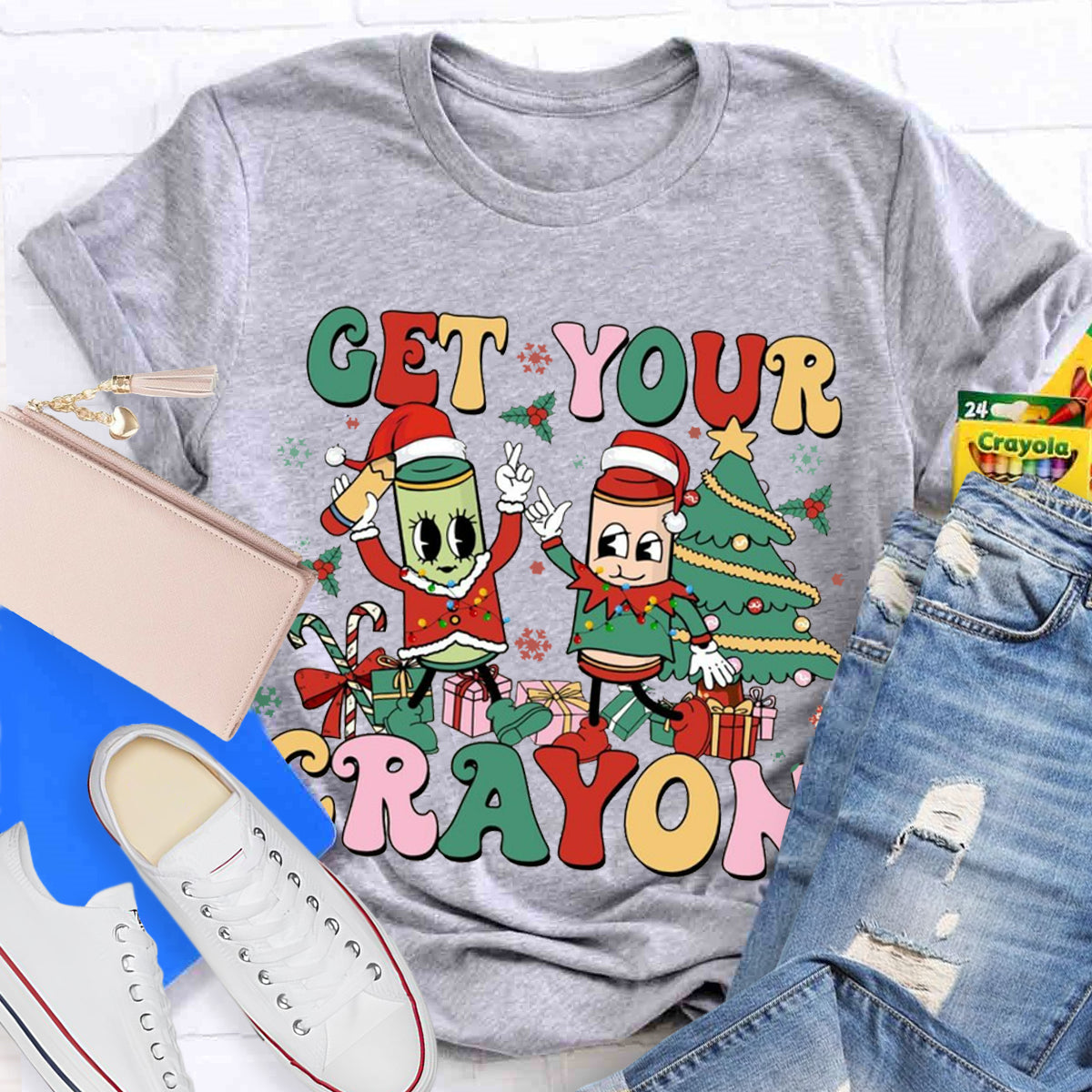 Christmas Get Your Crayon Art Teacher  T-Shirt