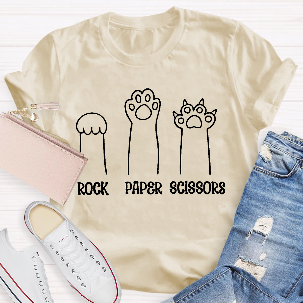 Rock Paper Scissors Funny Cat Paw T-Shirt