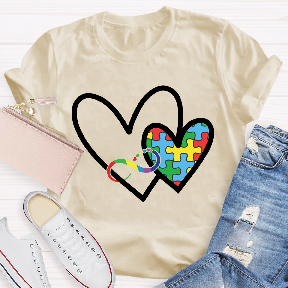 Autism Colorful Heart Teacher T-Shirt