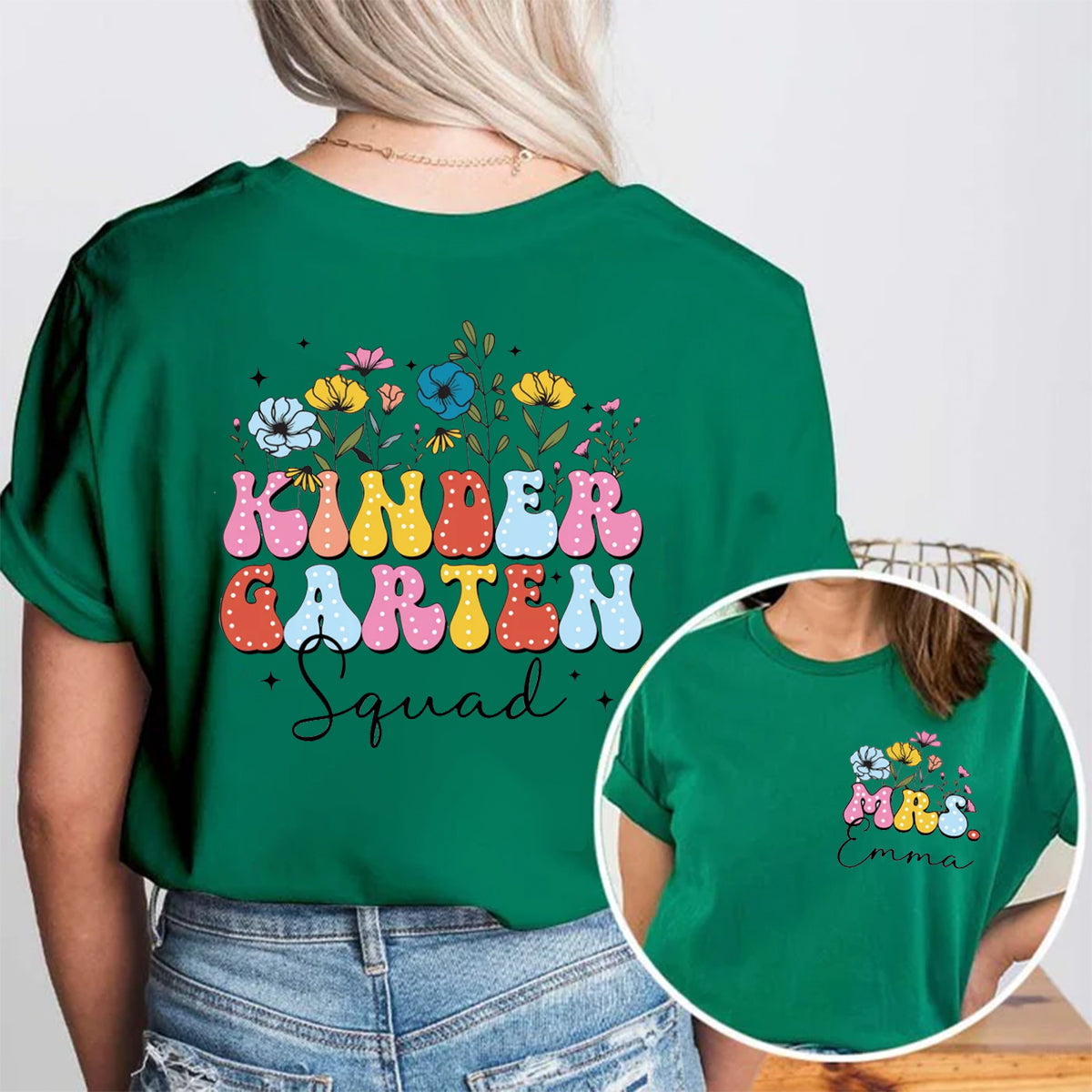 Personalized Name Kinder Garten Squad Double Printed T-shirt