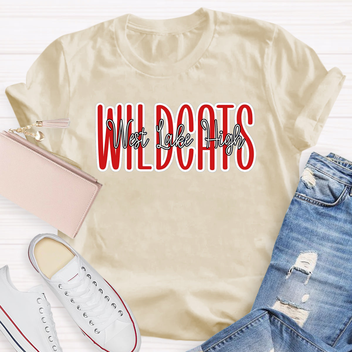 Personalized Mascot And School Name Red Printed T-Shirt