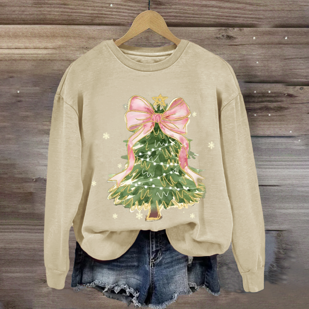 Christmas Tree With Pink Bow Sweatshirt