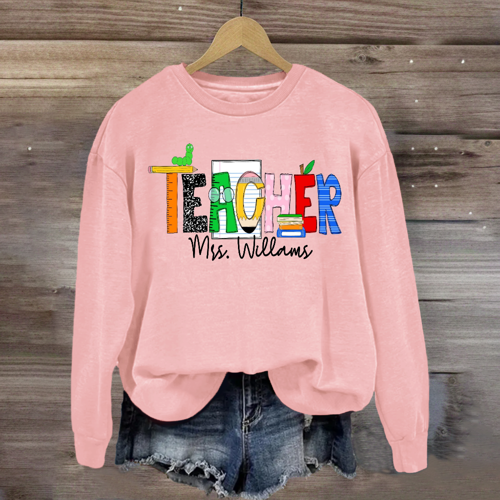 Personalized Teacher Name Caterpillar Exploring Knowledge Sweatshirt