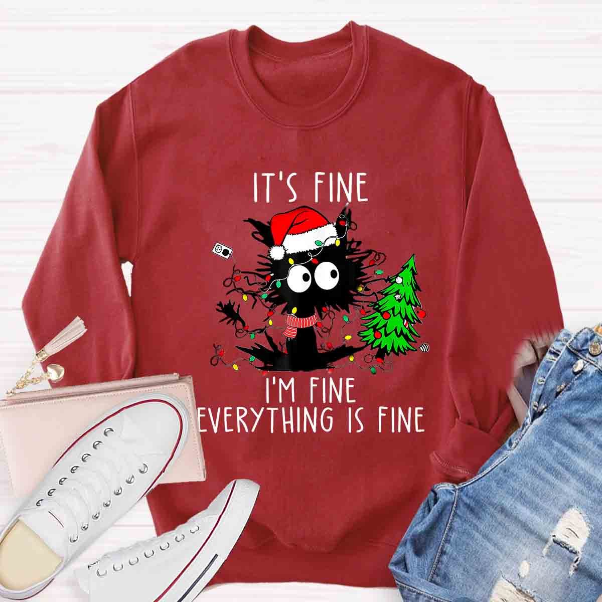 It's Fine I'm Fine Everything Is Fine Christmas Cat Sweatshirt