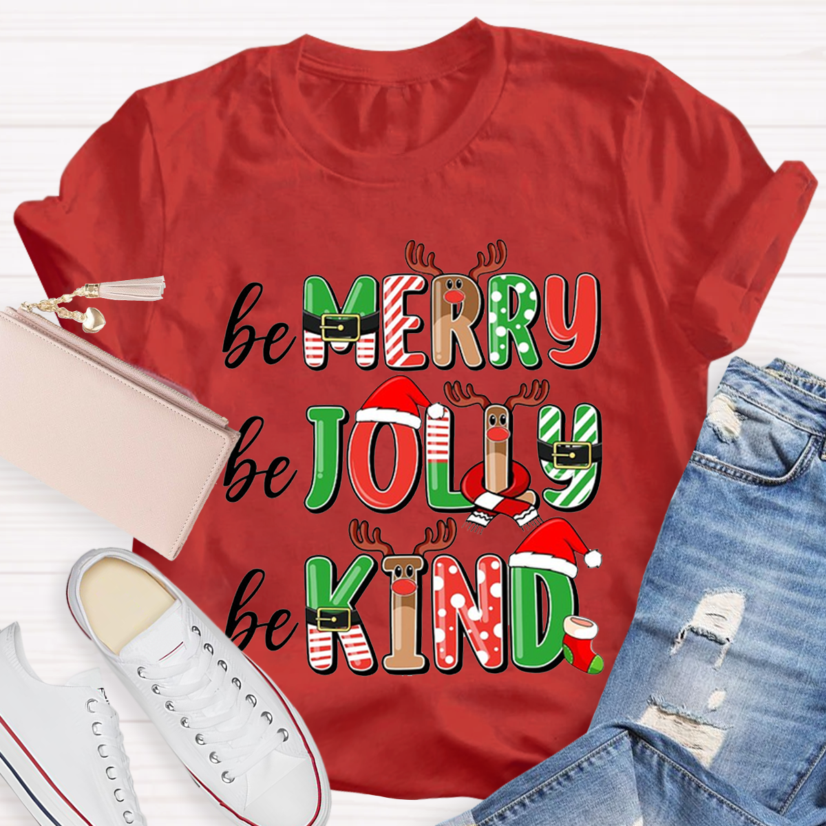 Be Merry Be Jolly Be Kind Teacher Christmas T-Shirt