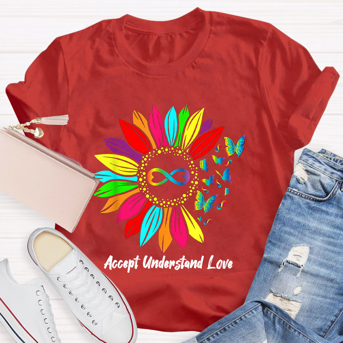 Accept Understand Love Colorful Sunflower T-Shirt