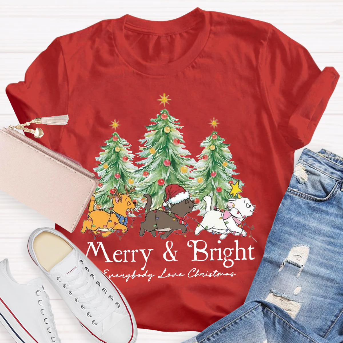 Merry & Bright Everybody Love Christmas Teacher T-Shirt