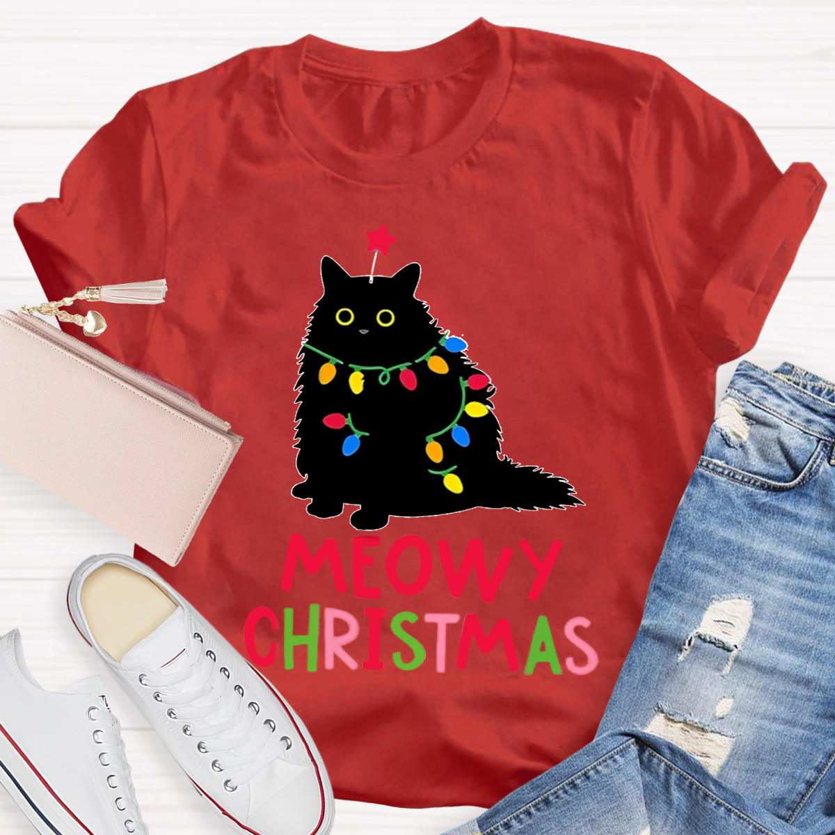 Meowy Christmas Teacher T-Shirt