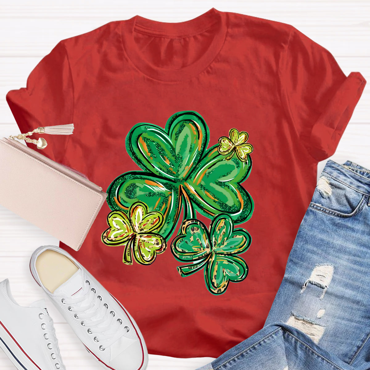 St Patrick's Day Clover Print Teacher T-Shirt