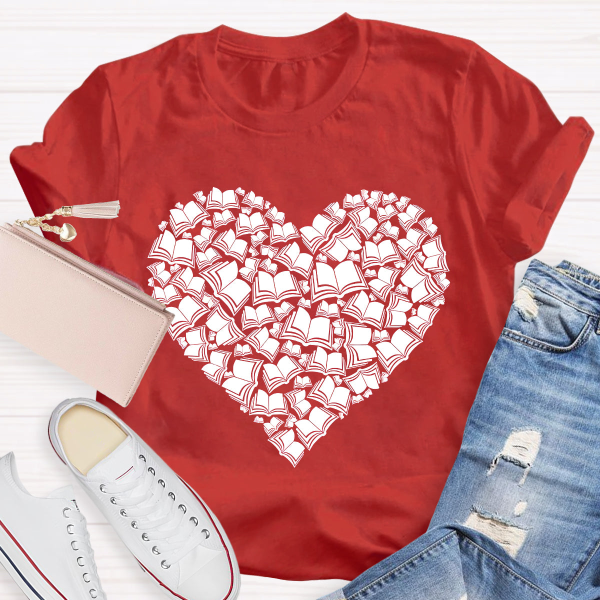 Love Books Valentine Heart Teacher T-Shirt