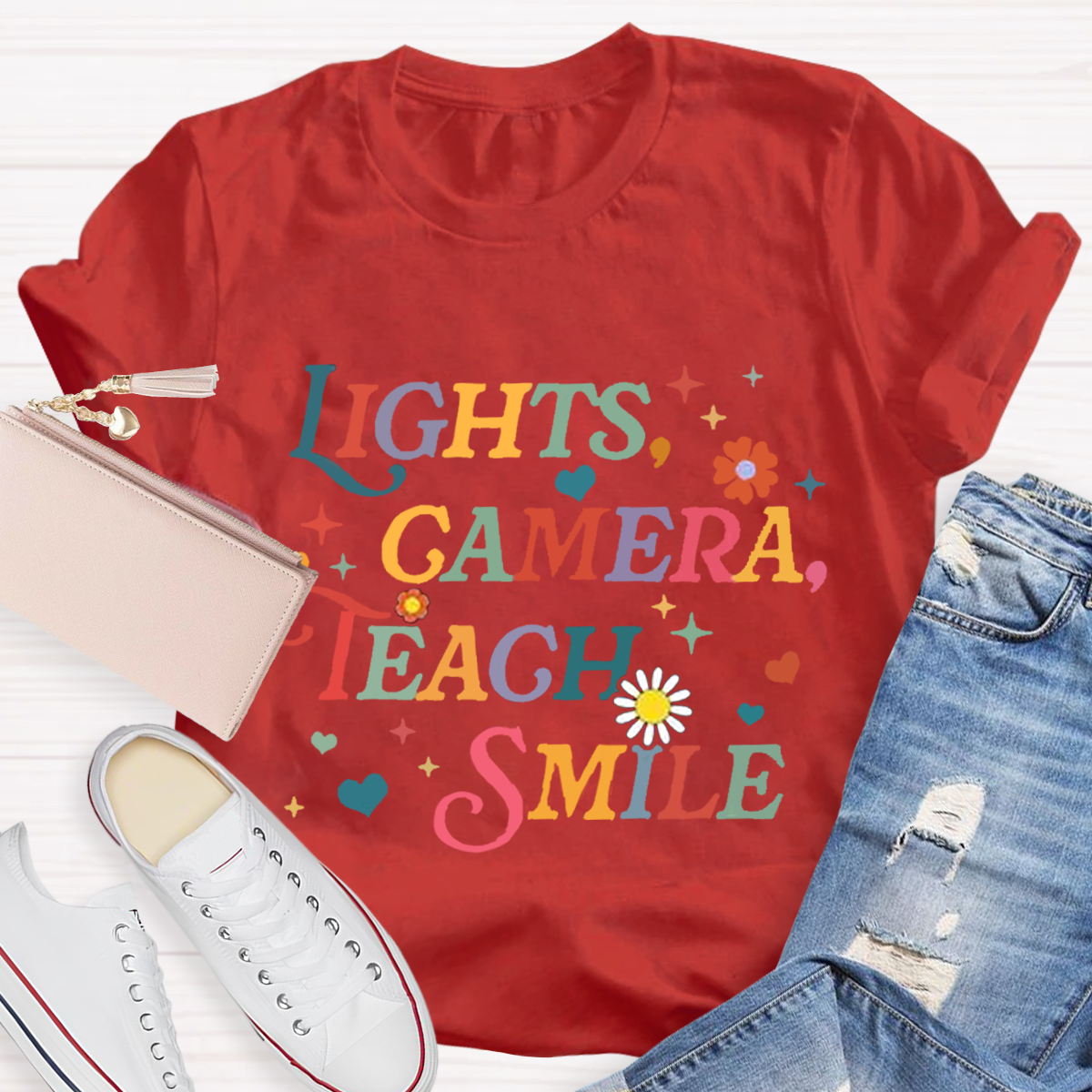 Lights Camera Teach Smile Teacher T-Shirt