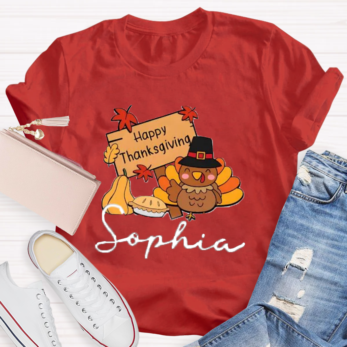 Personalized Name Happy Thanksgiving Teacher T-Shirt