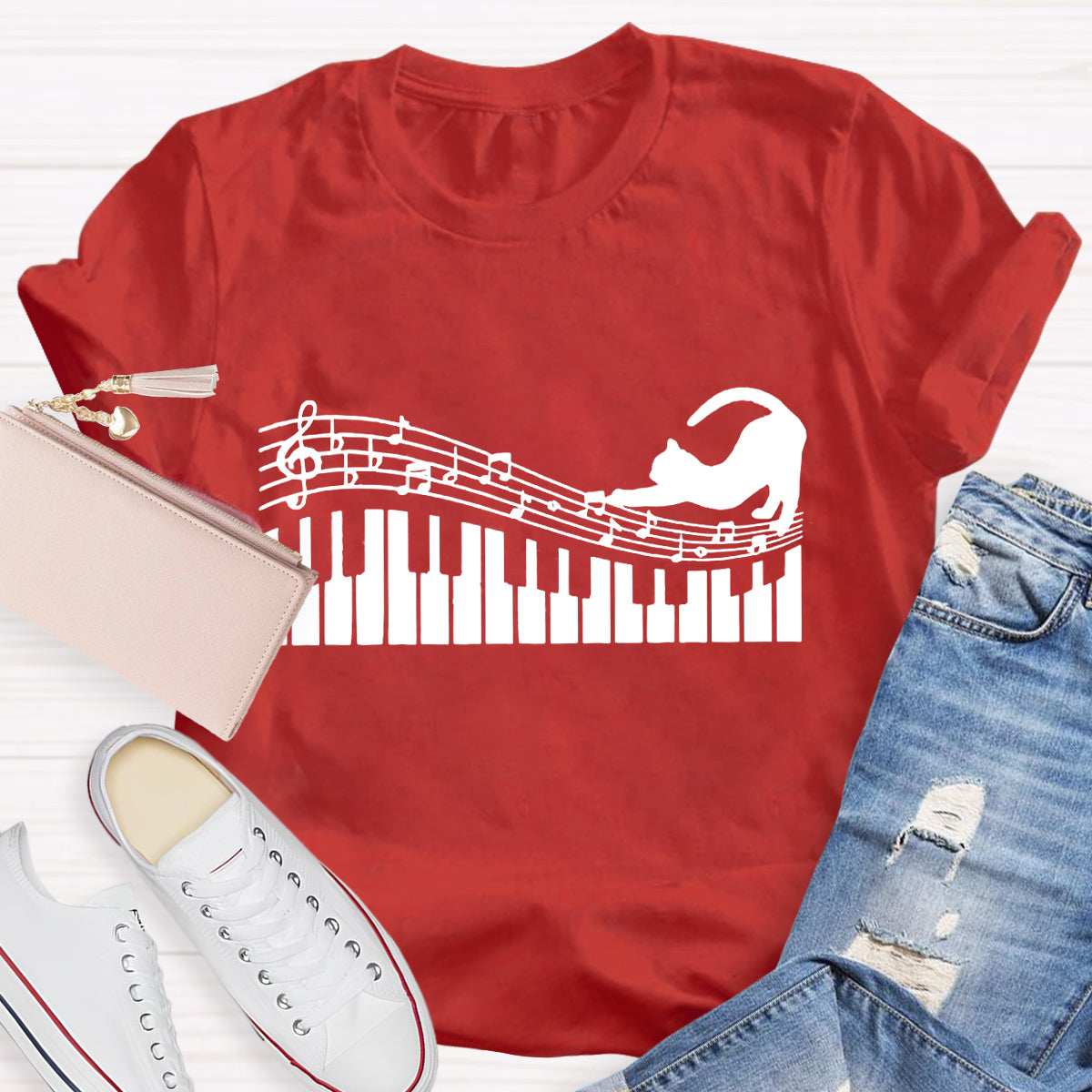 Funny Cat Play Music T-Shirt