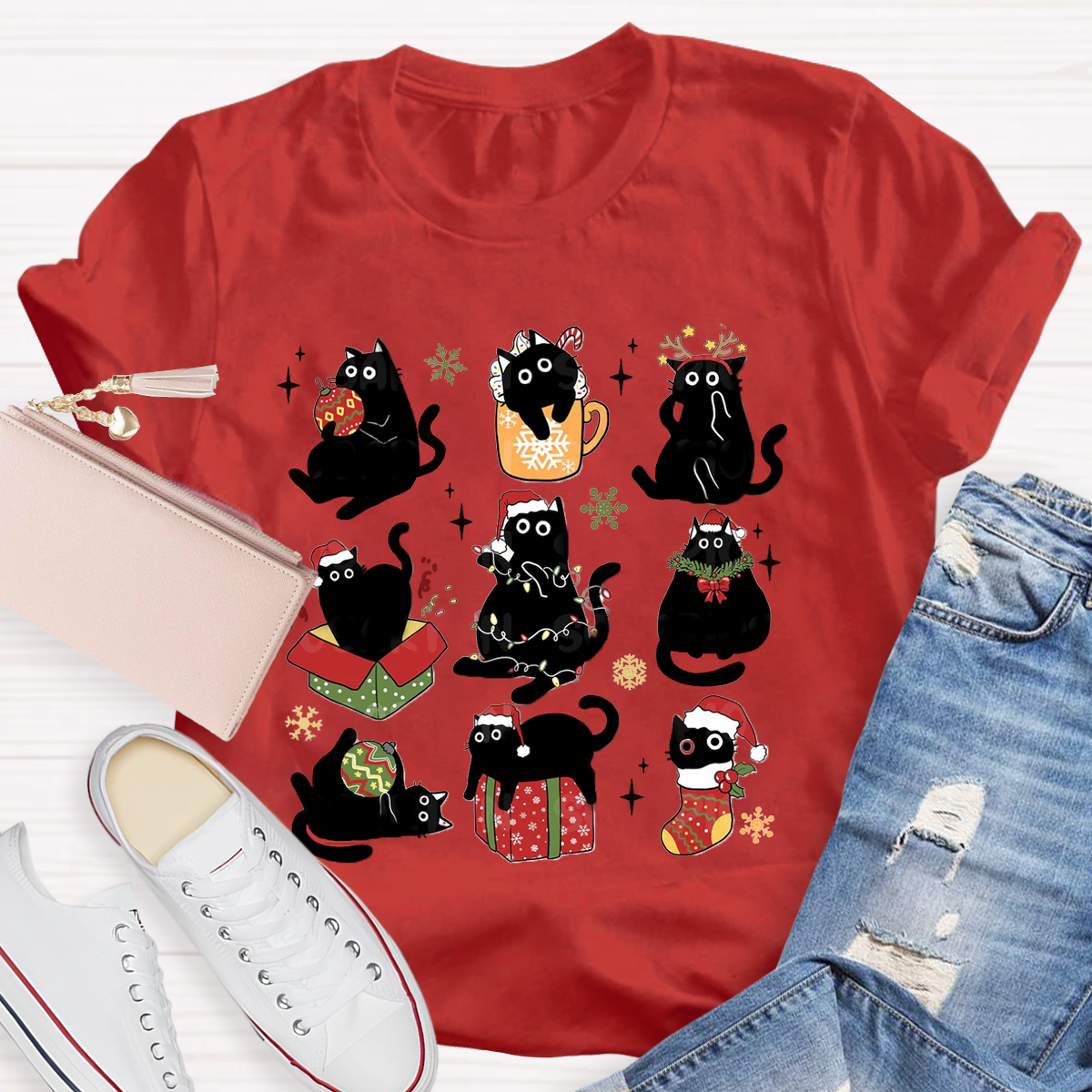 Black Cat Christmas T-Shirt