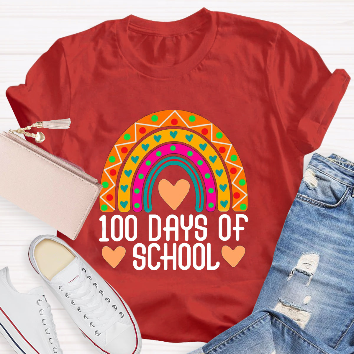 100 Days Of School Rainbow Teacher T-Shirt