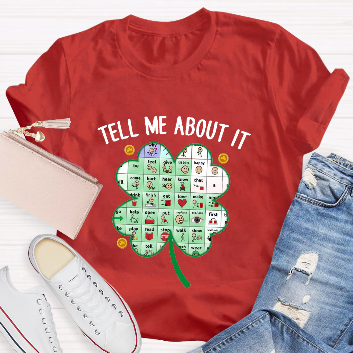 Tell Me About It Shamrock Teacher T-Shirt