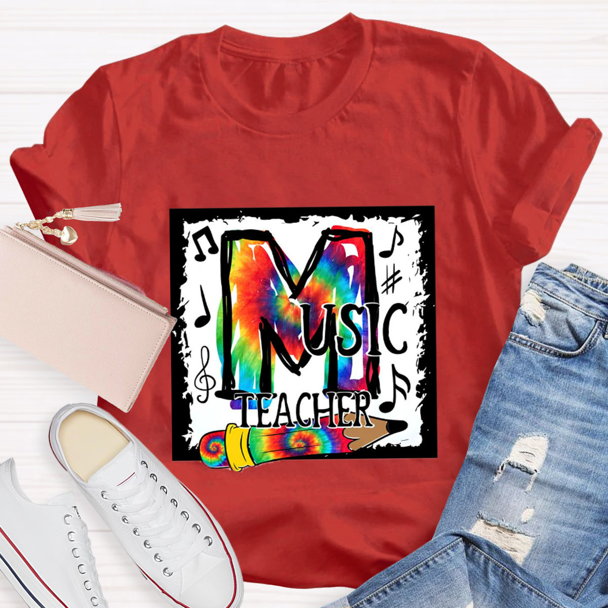 Colorful Music Note Teacher T-Shirt