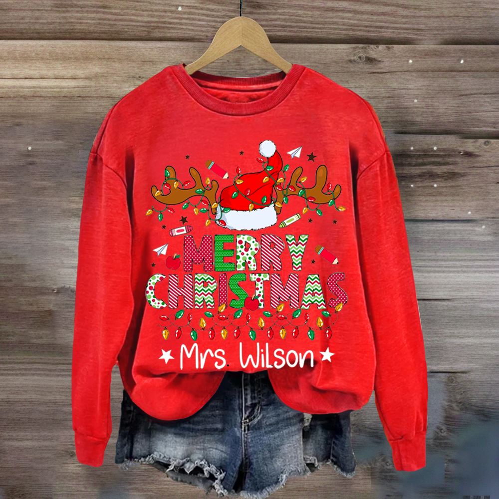 Bundle Christmas Teacher Reindeers Custom Name Sweatshirt