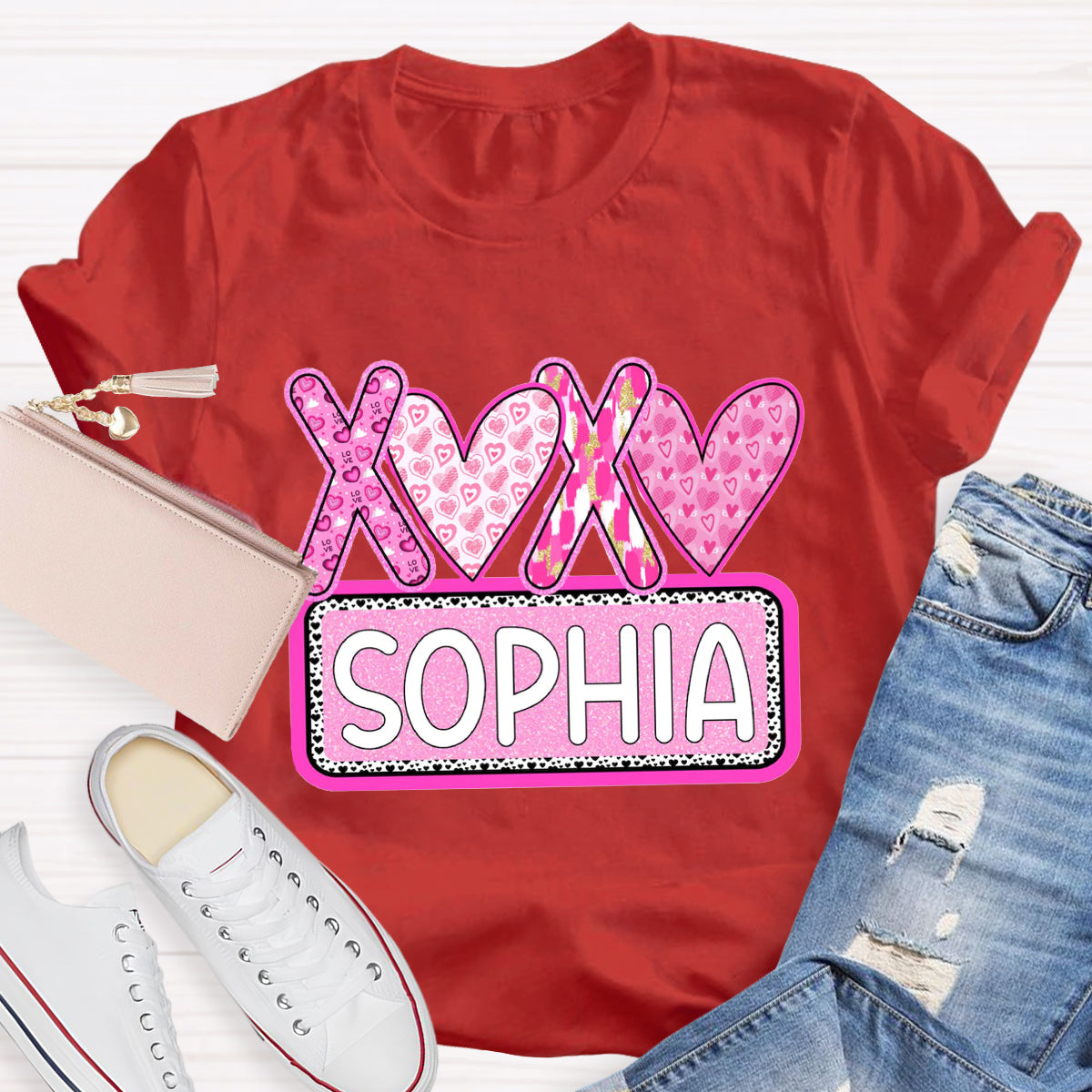 Personalized Name Pink Heart Sophia T-Shirt