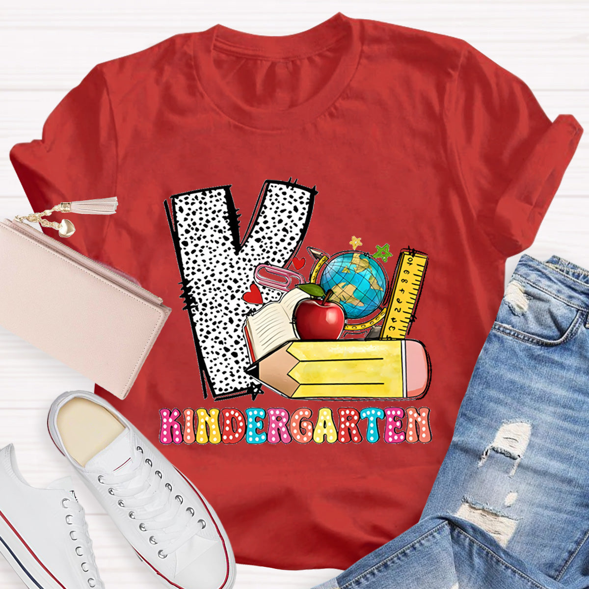 Personalized Grade Polka Dot Letter Print Teacher T-Shirt