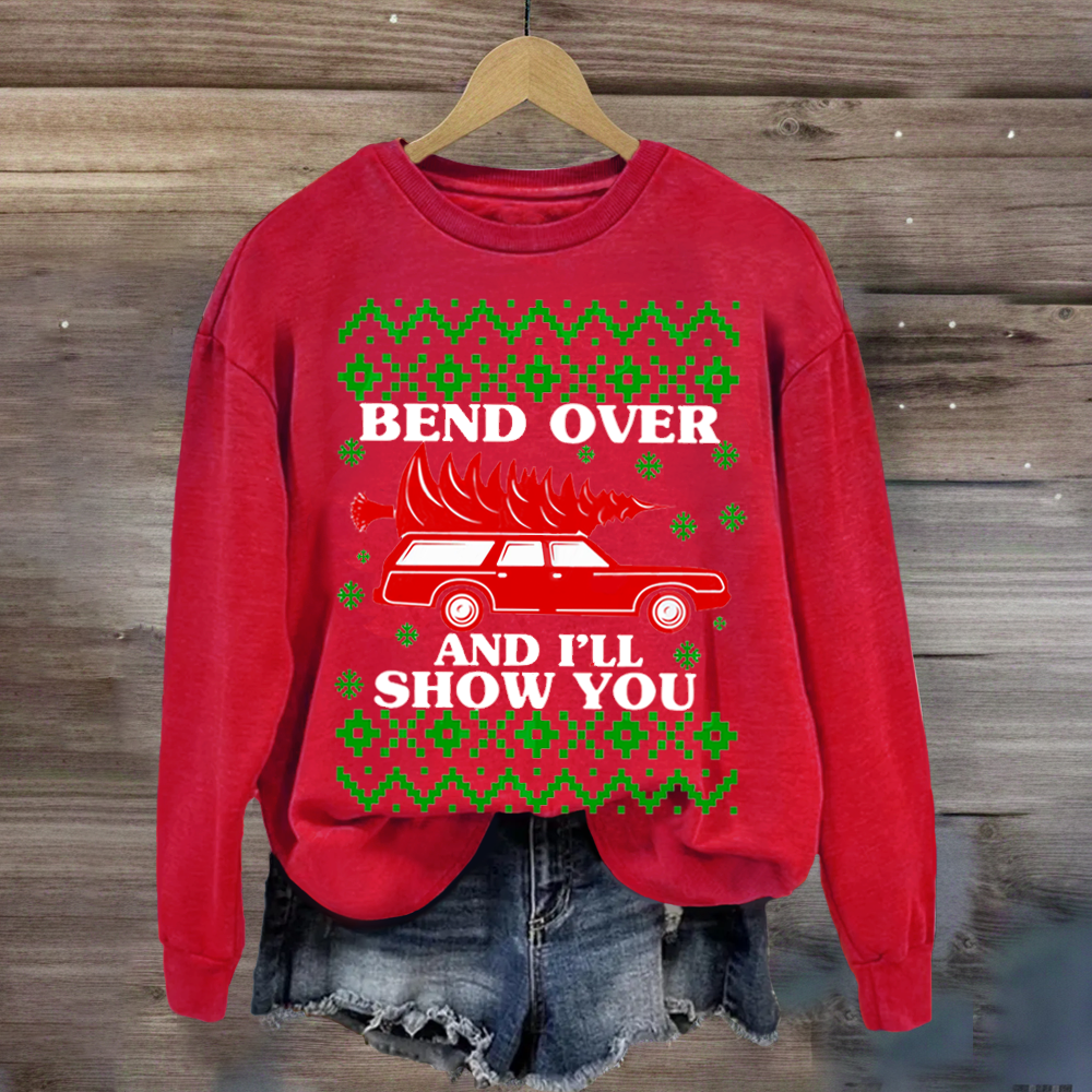 Bend Over And I'll Show You Christmas Red Car Sublimation Sweatshirt