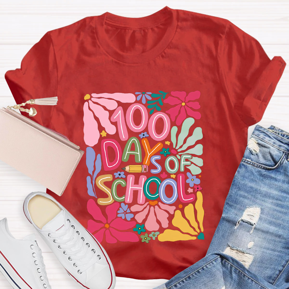 Floral 100 Days Of School Teacher T-Shirt