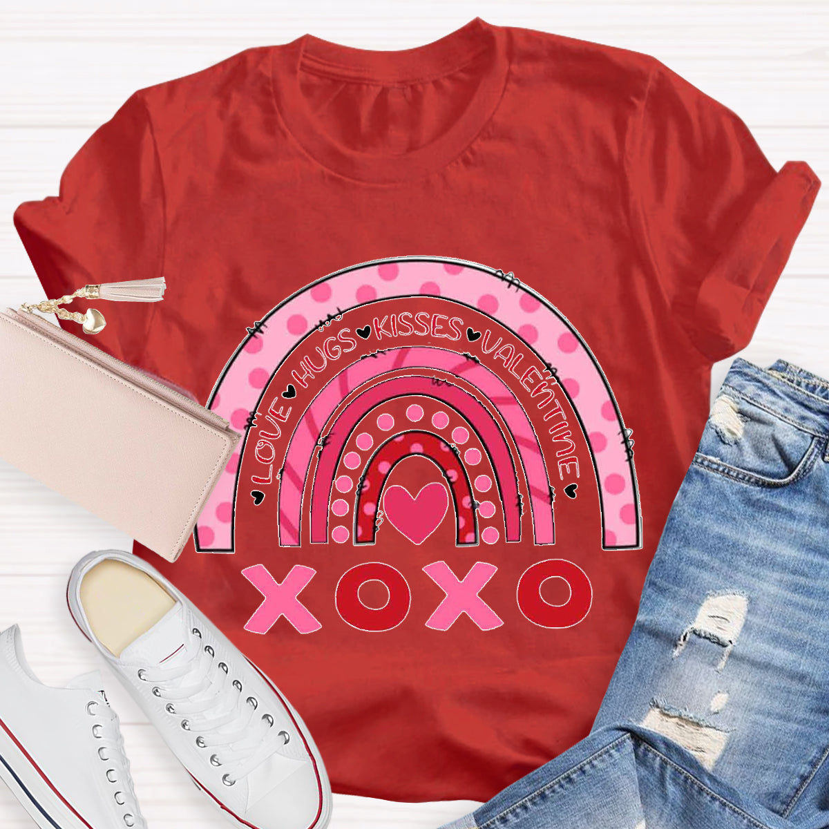 Love Hugs Kisses Valentinecc Teacher T-Shirt